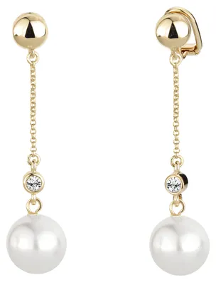Productafbeelding van Reisclip oorbellen, model "Hängend" - dames - witte parel van 12 mm - 22 karaat verguld - artikelnummer 114139