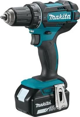 A cordless drill with a battery pack attached, shown against a white background.