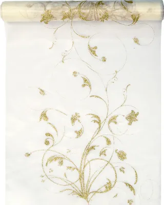 Produktbild von Tischläufer Organza 9m x 36cm Blumenmuster, creme / gold
