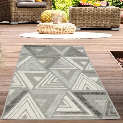 Immagine prodotto di Tappeto in sisal per interni ed esterni con motivo astratto a triangoli in grigio crema Dimensioni - 80x150 cm