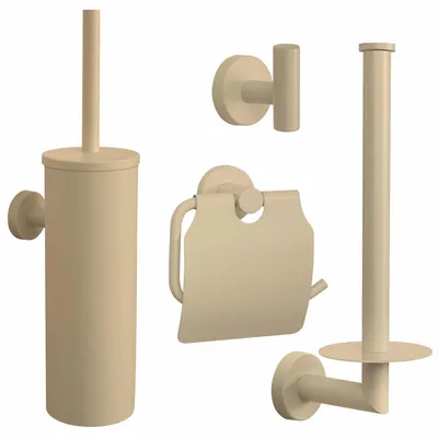 Produktbild von VDN Stainless-Zubehörset für Toiletten, beige, mit Deckel