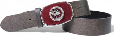 Produktbild von FRONHOFER Trachtengürtel mit rotem Loden eingelegter Gürtelschnalle und Hirsch Zierteil, echt Leder