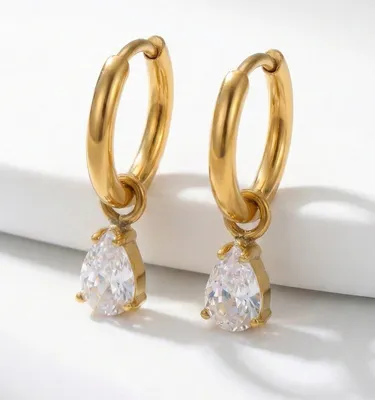 Produktbild von Lundholm Ohrhänger Damen Vergoldet my Avélie – Edelstahl 2,5 Micron PVD Gold – Zirkonia Tropfen – Hypoallergen  Wasserfest Jewellery