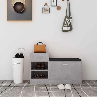 Immagine prodotto di The Living Store Panca per scarpe in cemento grigio 94,5x31x57 cm Materiale a base di legno