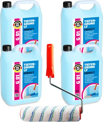 Produktbild von Tiefengrund 20L Perfect Voranstrich Wand Boden Primer + Farbroller 25cm G01