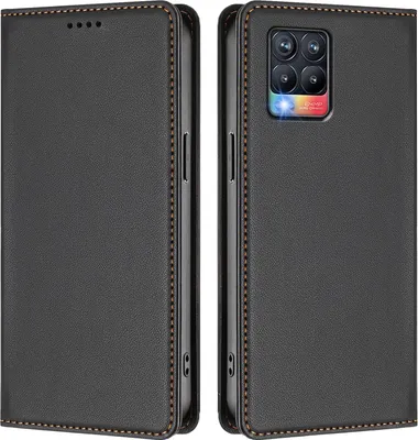 Immagine prodotto di Custodia in pelle per Realme 8 4G/Realme 8 Pro 4G, flip case magnetico in Finto cuoio con supporto Nero