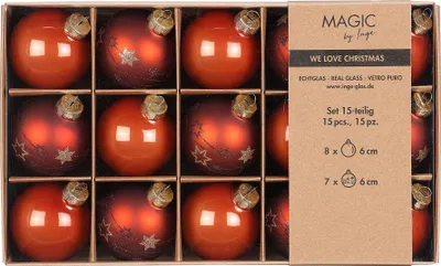 Produktbild von Weihnachtskugeln Glas 6cm Sterne Motiv 15 Stück - Warm Terracotta