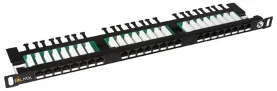 Obrázek produktu pro Solarix 19" Patch panel 24xRJ45 CAT5E UTP s vyvaz.lištou černý 0,5U, SX24HD-5E-UTP-BK