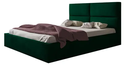 Produktbild von AlpiMeble Bett 200x200 - Polsterbett mit Bettkasten und Metallrahmen - Modern Betten - Glatter Kronos-Stoff - Kollektion Lizbona, Grün