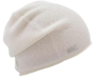 Imagen del producto de Gorro tipo "beanie" de punto Seeberger, fabricado con 100% cachemira, con borde enrollado, color beige, talla única