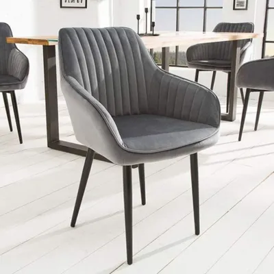 Produktbild von Eleganter Stuhl MILAN Samt grau Ziersteppung Armlehnen