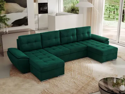 Produktbild von MKS MEBLE Sofa mit Schlaffunktion - Wohnlandschaft u form - Ecksofa mit Schlaffunktion und Bettkasten - Schlafsofa - Couch - Schlafsofa mit Bettkasten - Umbria U - Dunkelgrün Velvet