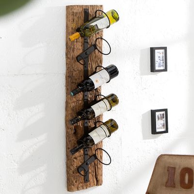 riess-ambiente Massives Wand Weinregal BARRACUDA 100cm natur Teakholz Flaschenhalter Weinhalter Regal