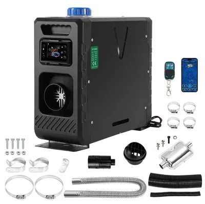 Productafbeelding van Ikodm 12/24V dieselstandkachel, 8 kW, 1 uitlaat, luchtverwarmer, dieselverwarming, luchtverwarmer, met Bluetooth-app en LCD-afstandsbediening, geschikt voor auto, vrachtwagen, camper, zwart