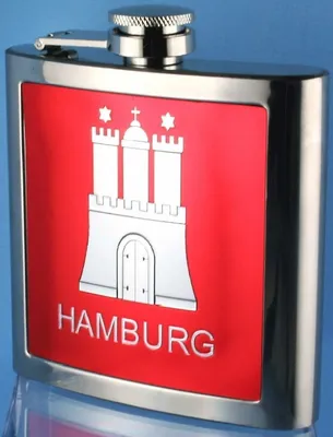 Produktbild von Flachmann Hamburg mit Hamburger Wappen rot Edelstahl