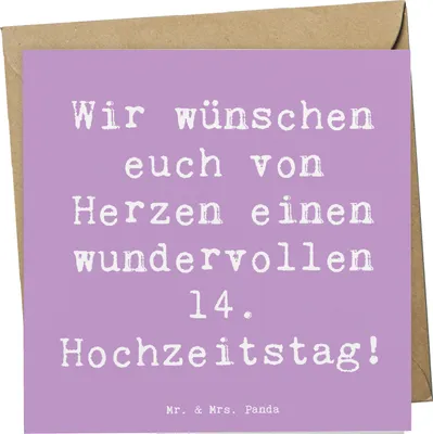 Produktbild von Mr. & Mrs. Panda Klappkarte Spruch 14. Hochzeitstag Elfenbeinhochzeit - Lavendeltraum - Geschenk, faltkarte, Heiraten, Jubiläum, doppelkarte, Glückwunschkarte, Liebe