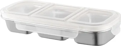 Produktbild von Snackbehälter aus Edelstahl, wiederverwendbar, 3-Fächer-Gewürzbox mit Deckel, Soßenbecher zur Lebensmittelaufbewahrung für die Schule und unterwegs