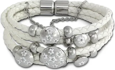 Produktbild von Amello Armband Leder Edelstahl Armschmuck weiß grau Damen Frauen LAQ001W1