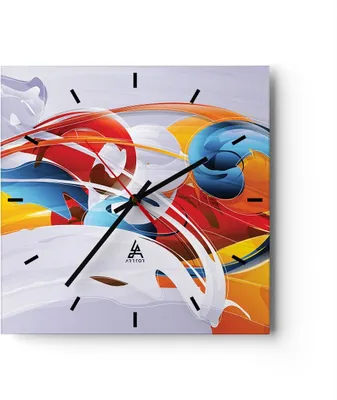 Produktbild von Wanduhr - Quadrat - Glasuhr - Abstraktion modern - 40x40cm - Schleichendes Uhrwerk - Lautlos - zum Aufhängen bereit - Dekoration Modern - Wanddekoration aus Glas - C3AC40x40-3529