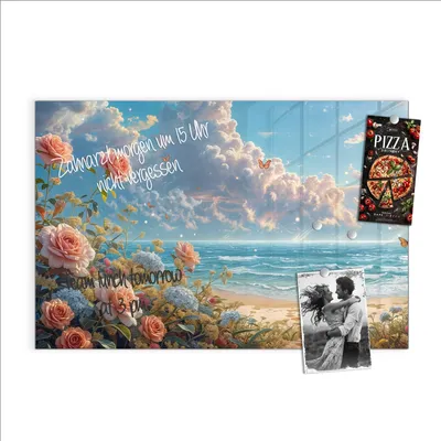 Produktbild von Magnettafel 60x40cm Pinnwand Whiteboard beschreibbar - Strandzeit mit Rosen