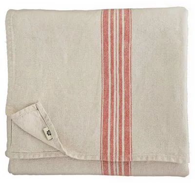 Leinen Tischdecke Vintage 136x200 cm Beige-Rot schwer