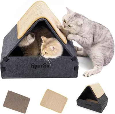 Obrázek produktu pro Šedý kočičí domeček s otevíracím dvířky, 43 x 33 x 35 cm, snadno se udržuje