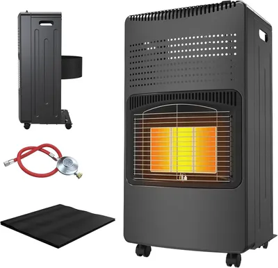 Imagen del producto de Calentador de gas cerámico QEENTOE de 4200W, con regulador de presión de gas y manguera de gas, calentador de gas portátil para taller, jardín, terraza [ color negro]