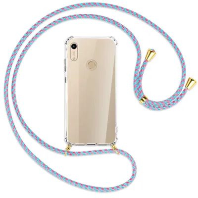 Produktbild von Handykette Backcover-Schutzhülle mit Band (Metall goldfarben) für Honor 8A / Huawei Y6s 2019 - pink/mint