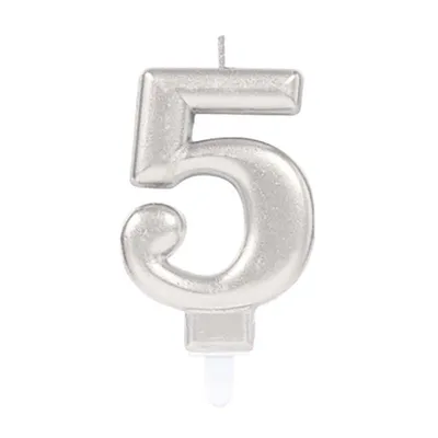Produktbild von Silberne Zahl 5 Tortenkerze 7,5cm
