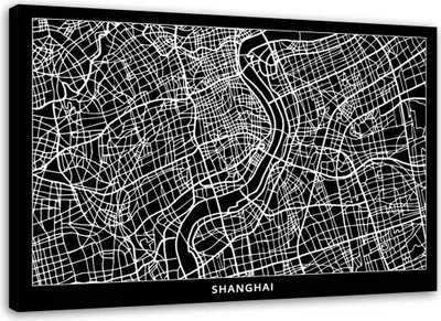 Obrázek produktu pro Plátno obraz Šanghaj - mapa města 120x80 cm Feeby šedá nástěnná malba připravená k zavěšení