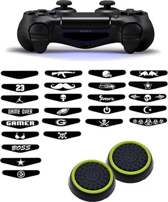Immagine prodotto di Impugnature per il pollice - Impugnature per il pollice + adesivi per PS4, PlayStation 4 - Impugnature per il pollice da gioco - Impugnature per il pollice ad alte prestazioni - Cappucci antiscivolo per joystick - Accessori di protezione - Nero/Verde chiaro + adesivo casuale