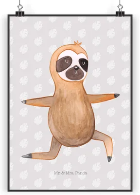 Produktbild von Mr. & Mrs. Panda Bild Faultier Yoga DIN A3 - Grau Pastell - Geschenk, Wandbild, Meditation, Plakat, drucke, Namaste, wanddeko, Kunstdruck