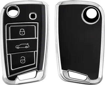 Produktbild von kwmobile Autoschlüssel Hülle kompatibel mit VW Golf 7 MK7 3-Tasten Autoschlüssel - Schlüsselhülle Silikon Cover - Schwarz Silber