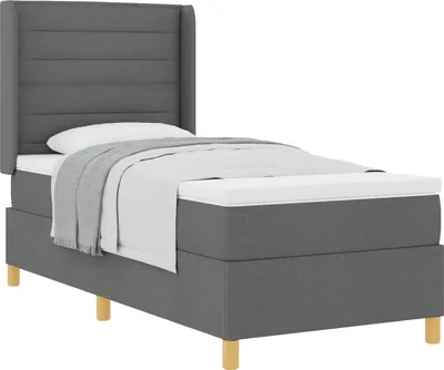 Image de Lit à ressorts avec matelas Gris foncé 100 x 200 cm tissu