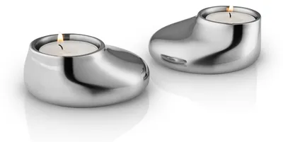 Image de Ensemble de 2 supports en acier inoxydable pour bougies chauffe-plat, avec finition brillante