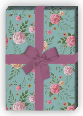 Produktbild von Romantisches Geschenkpapier mit Rosen und Röschen, hellblau - G8519, 32 x 48cm