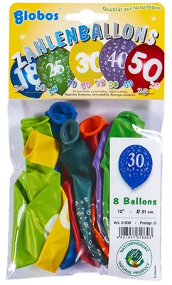 Produktbild von 8 Ballons /Aufdruck Zahlen  "30"