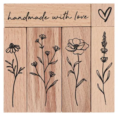 Productafbeelding van Set van 6 Vintage Houten Stempels met Bloemenmotieven