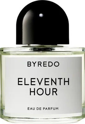 A close-up studio shot of a Byredo Eleventh Hour Eau de Parfum bottle.