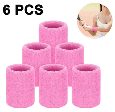 Produktbild von Sport-Schweißbänder 6er Pack aus Baumwolle, Frottee-Armbänder für Damen und Herren, schweißabsorbierend, elastisch, für Tennis, Laufen, Fitnessstudio und Yoga
