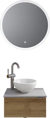 Produktbild von Pelipal Serie 6915 SET-044-106 Block bestehend aus: Keramik-Aufsatzbecken, Waschtischplatte, Waschtischunterschrank, LED Spiegel