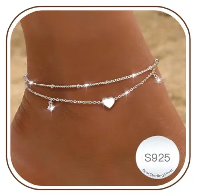 Produktbild von Verstellbares Silber-Anklet mit Herz und Perlen für Damen