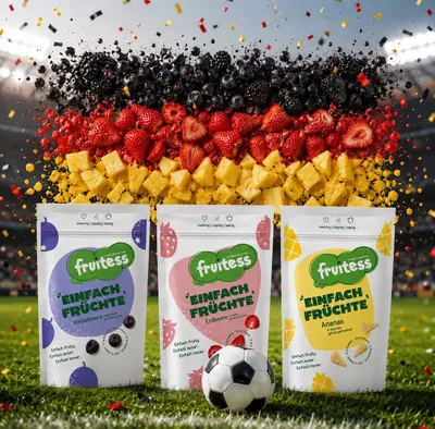 Produktbild von Gefriergetrocknete Früchte, Angebot zur WM 2026, Fußball-Snack, Fanartikel, FRUITESS EINFACH FRÜCHTE 3-er Pack Gefriergetrocknete Früchte schwerz-rot-gold, gefriergetrockneten Heidelbeeren, gefriergetrocknete Erdbeeren, gefriergetrockneter Ananas