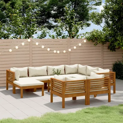 Produktbild von Möbel 10-tlg. Garten-Lounge-Set mit Creme Kissen Massivholz Akazie - Balkonmöbel 3086941