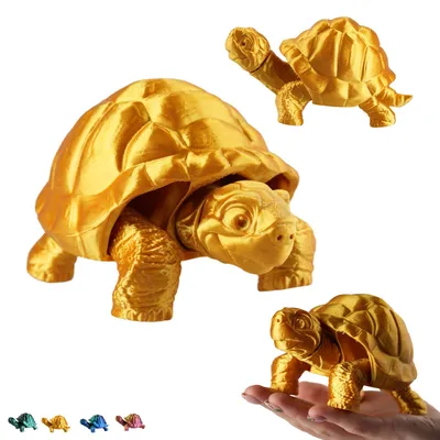 Produktbild von Flexi Schildkröte 14 cm, bewegliche Schildkröten-Figur aus dem 3D-Drucker, Fidget für den Schreibtisch – Gold