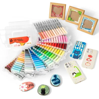Acrylmarker-Set, 120 Farben, Brushspitze, wasserfest