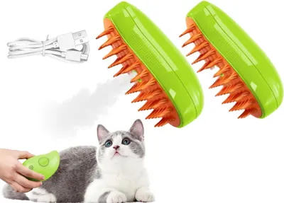 Produktbild von 2 Stück Katzenbürste mit Dampf, Dampfkatzenbürste, Katzenbürste mit Wasser, Dampfhundebürste, Katzendampfbürste für Massage, Pflege und Haarentfernung