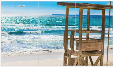 Produktbild von Wallario Herdabdeckplatte aus Glas, Größe 90 x 52 cm 3-teilig, Motiv Badestrand - Mallorca Spanien