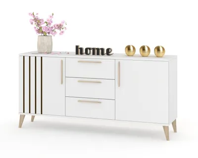 Produktbild von Große Kommode mit Schubladen Fernsehschrank HANA 3S Weiß Matt/Weiß Matt 150cm