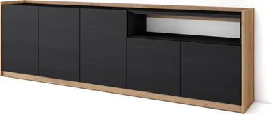 Produktbild von Sideboard, Highboard, 260x37x80cm, 5 Türen, Wohnzimmer, Küche, Schwarz Eiche